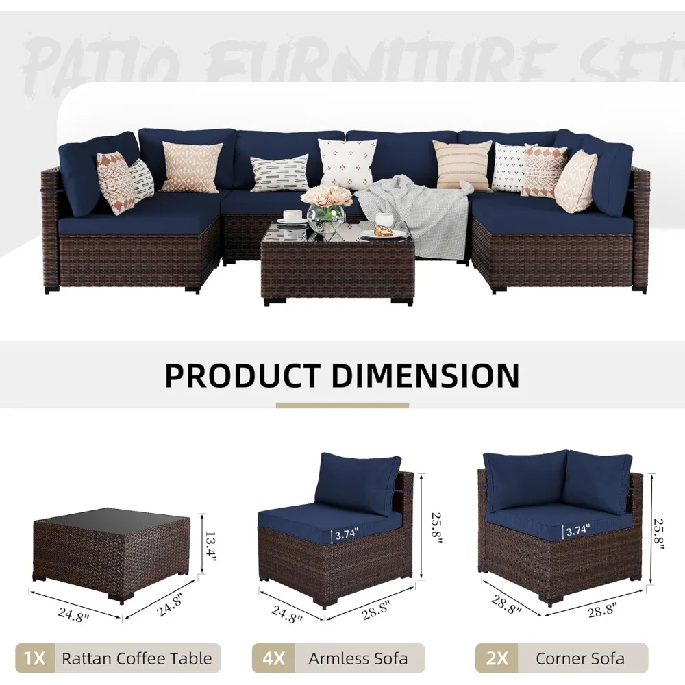 

"7-Piece Patio Set - Wicker Sectional Sofa for Deck/Backyard/Garden"