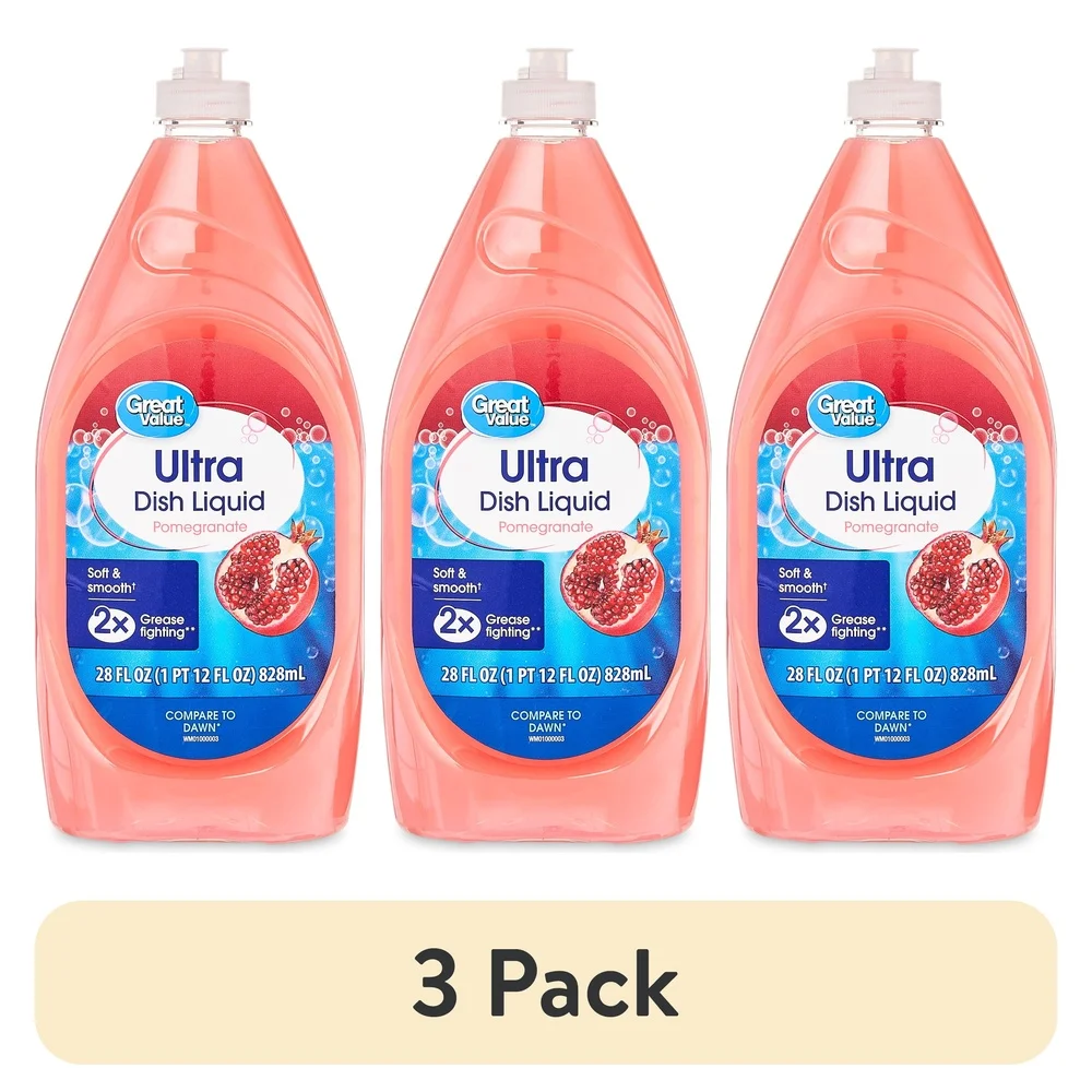 سائل غسيل الأطباق فائق التركيز، 3 عبوات من رائحة الرمان 40 أونصة سائلة، تركيبة ناعمة وناعمة، شحم قتال الأمواج