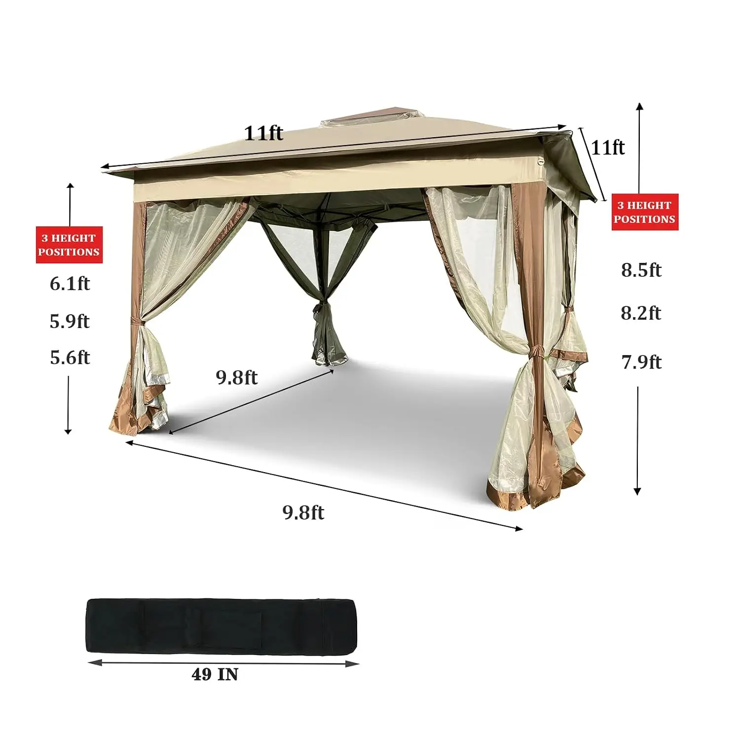 11x11 Ft Pop Up Gazebo with Zipper Netting, 2-Tier Soft Top Tent, Sun Shade Canopy for Patio & Backyard, Customized