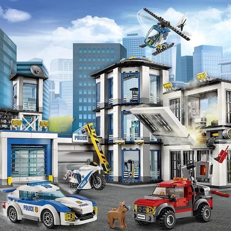 

894 pieces city police station guard building blocks helicopter car special police prison building blocks children's puzzle toys