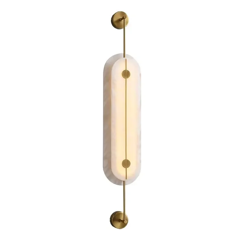 for Light Luxury All Copper Spanish Marble Design Long Wall Lamp for Living Room Background Wall Sales Office Hotel Lobby