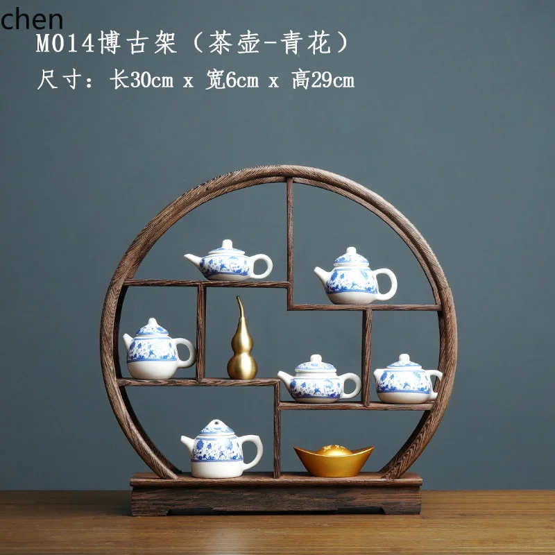 

HT Retro Zen Tea Room Blue and White Teapot Home Living Room Decoration Art Ornament