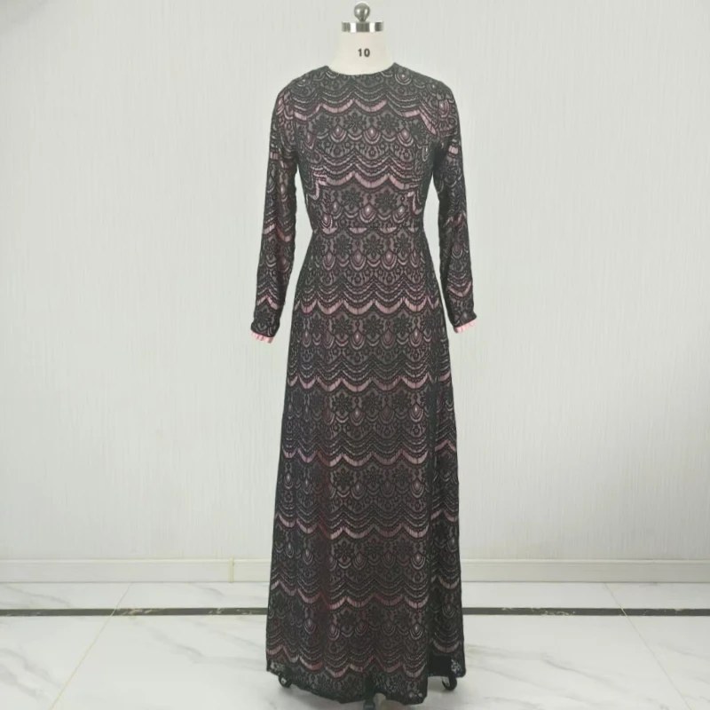 

Customized Real Photo Modest Evening Dress Black O-neck Full Sleeve Robe De Soiree A-line Floor-Length Woman Party Formal Gown