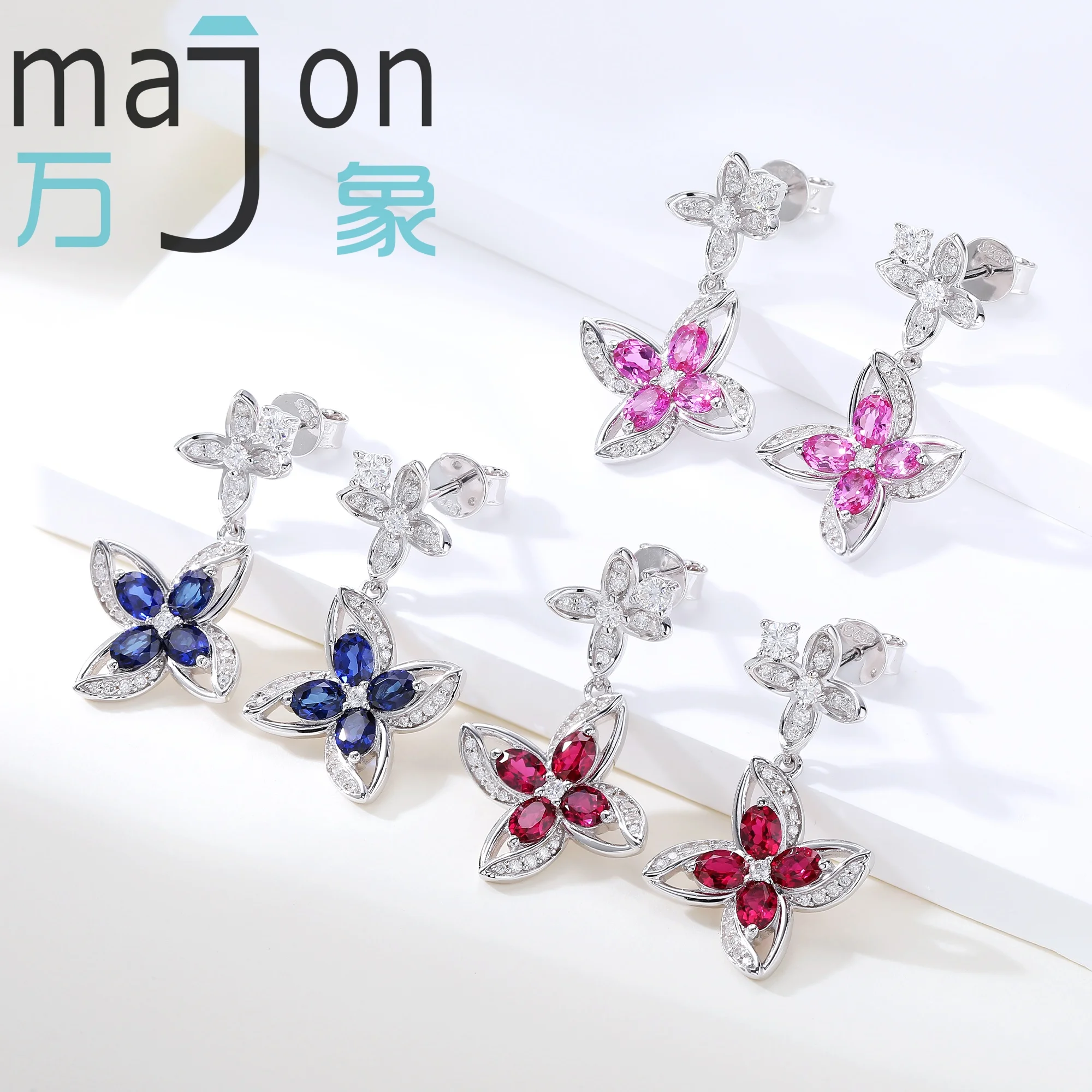 Oval Shape Four-leaf Clover Lab Grown Gemstone 925 Silver Earrings For Women Gift Free Shipping