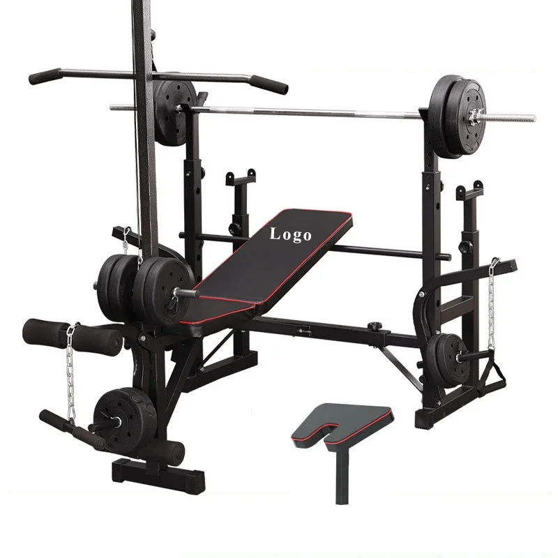 Factory Multi-function Gym Fitness Equipment High-pull Barbell Weight Lifting Power Squat Rack Adjustable Dumbbell Weight Bench