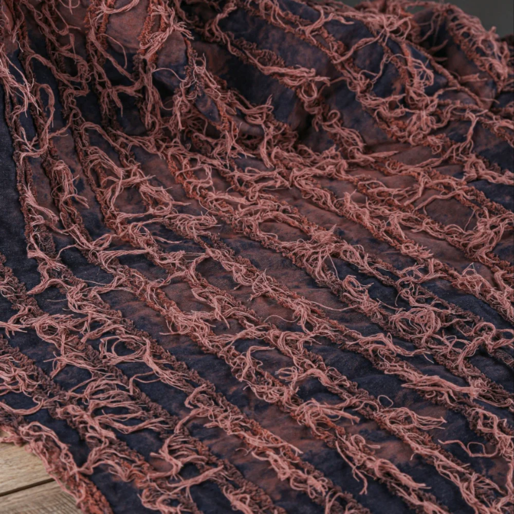 

Tie Dye Tattered Tassel Clothing Designer Denim Fabric for Jacket Bag Designer Apparel Diy Sewing Material Cloth Per Meter