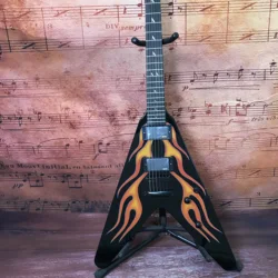 Factory customization electric guitar flying V flame pattern on top fixed bridge