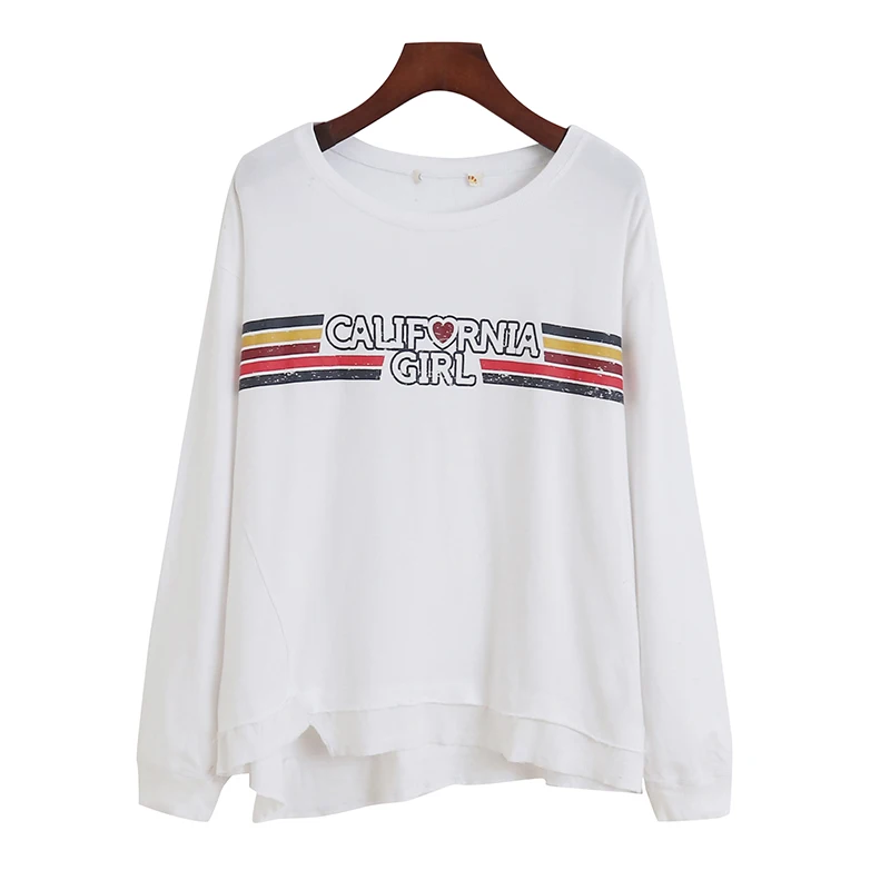 

Ladies Casual Print round Neck Long Sleeve Loose Sweatshirt Trendy Irregular Hemline Comfortable Oversized Top Commute Style