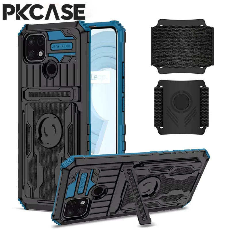 

PKCASE Bracket Wristband Case For OPPO Realme 7i 6i 5i 5 C35 C31 C25 C25Y C21Y C20 C17 C15 C12 C11 2021 C3 Cover For Reno 6 Lite