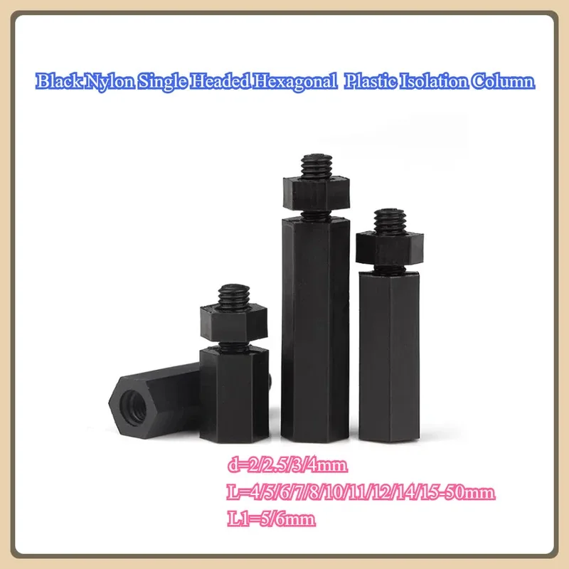 Nylon Single Head Hex Standoff Insulated Spacer Column With Nut Black