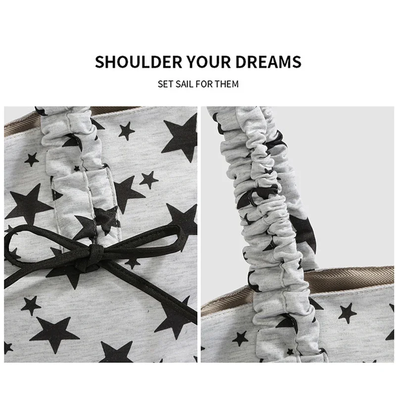 Schultertasche mit Polka-Dot-Schleife und Sternstreifen-Dekor, minimalistische, frische, lässige Nischen-Tragetasche, große Pendler-Handtasche für Damen – Detail 5