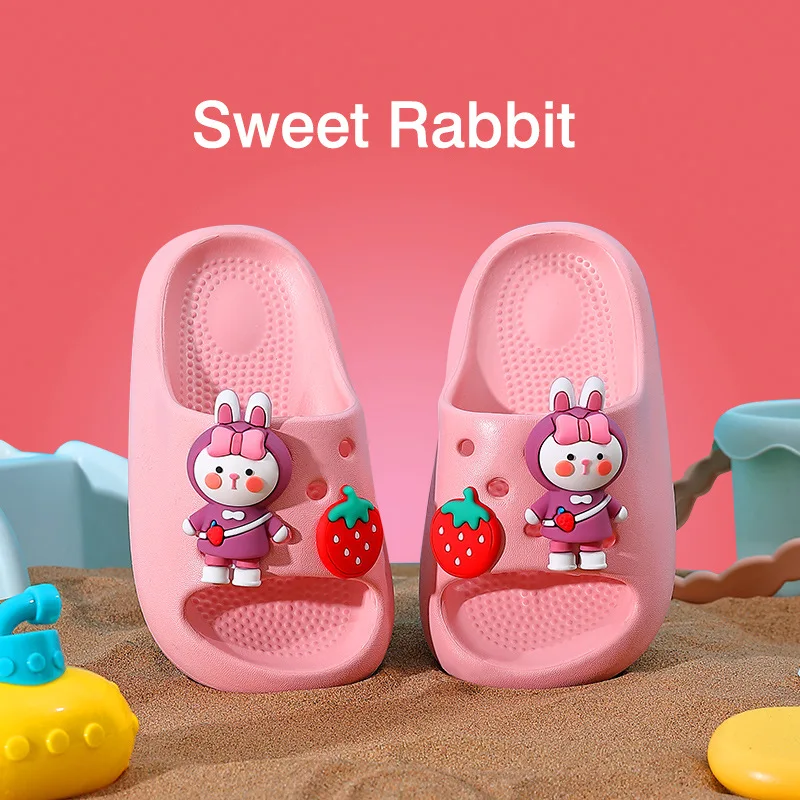2024 Diy Cartoon Children Summer Male and Female Home Bathroom Non-slip Children Wear Slippers Outside