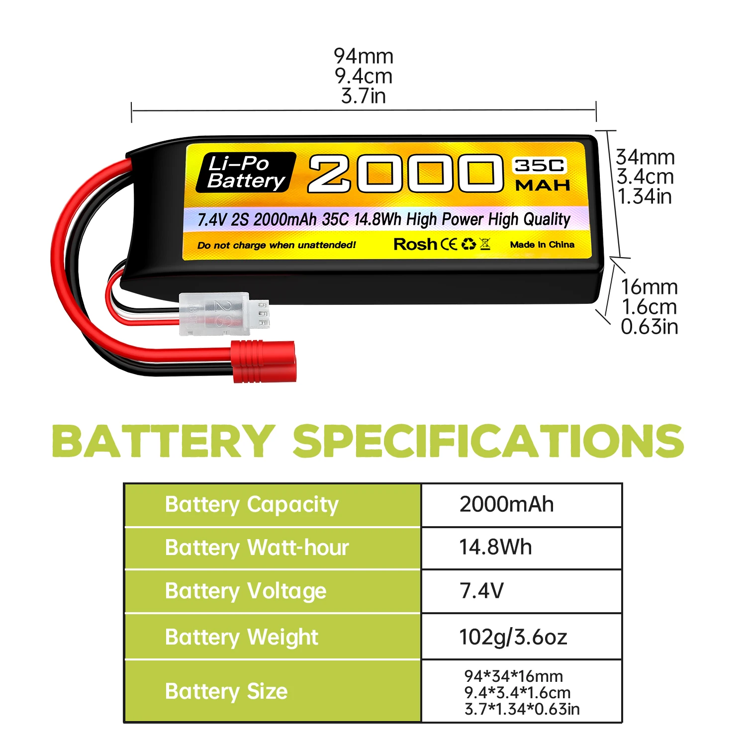 2S Lipo Batterij 7.4V 2000mAh 35C Met T/Banaan/XT60/XT30/EC2 Plug En USB Oplaadkabel Voor RC Auto, Boot, RC Quadcopter Batterij