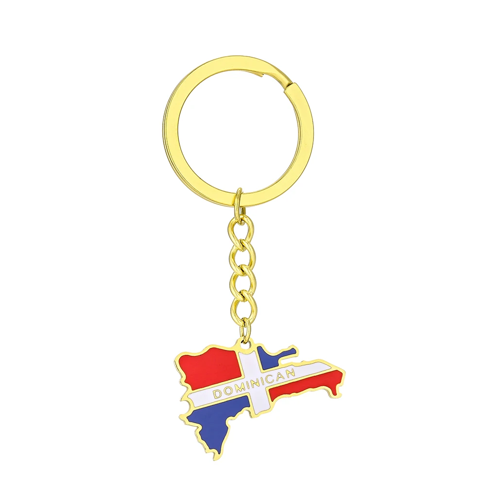 República Dominicana Map Flag Key Chain Stainless Steel Dominican Men Women Maps Keyring Jewelry Gift