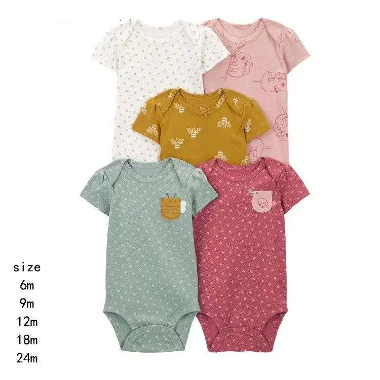 Baby Bodysuits Girls Boys Clothes Summer Kids Cotton Short Sleeves Newborn bebe Clothing Jumpsuit Infant 5Pcs Outfits