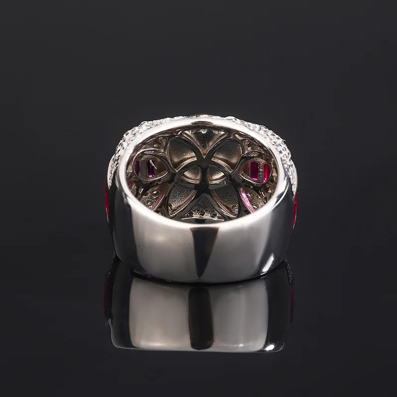 مجوهرات Bellux S925 الفضة الاصطناعية الزركون حمامة الدم الأحمر 10*12 مللي متر روبي خاتم فاخر #3