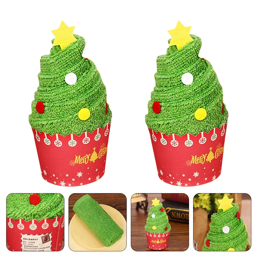 

2pcs Christmas Towels Shaped Hand Towels For Kids Holiday Party Washcloth Bathroom Supplies Xmas Gift Towel Set