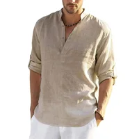 Nouveaux hommes Blouse décontractée coton lin chemise hauts amples à manches longues t-shirt printemps automne décontracté belles chemises pour hommes 1