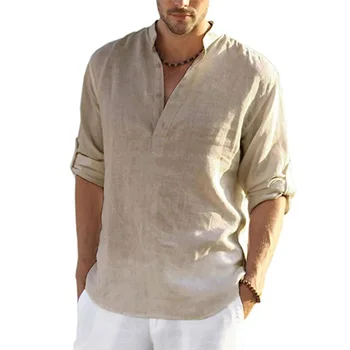 New Men's Casual Blouse Cotton Linen Shirt Loose Tops Long Sleeve Tee Shirt Spring Autumn Casual Handsome Men's Shirts
