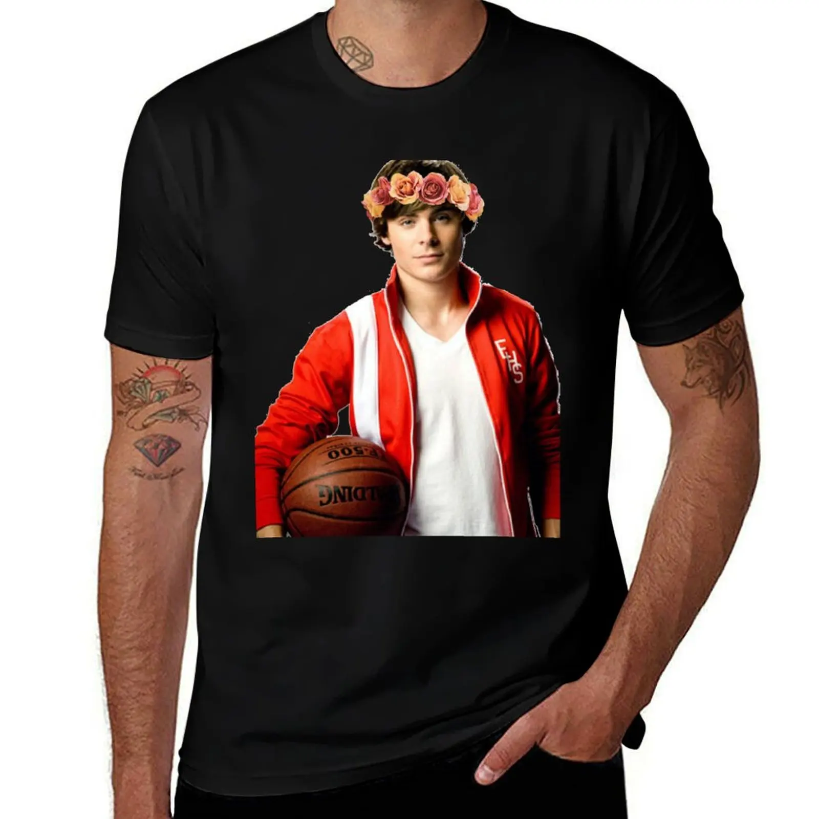 Zac Efron Flower Crown T-Shirt Basic Solid Tee for Daily Use T-Shirt