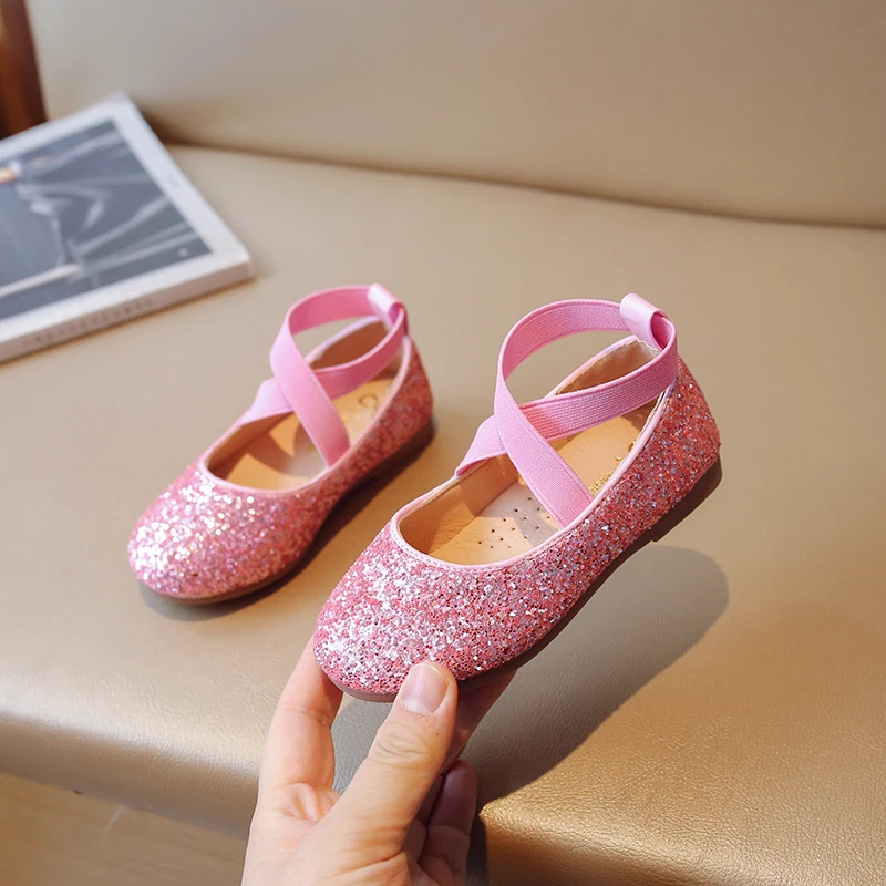 

Spring Autumn Children's Flat Shoes Sequins Fashion Girls Ballet Princess Shoes Soft Non-slip Kids Causal Wedding Party Loafers