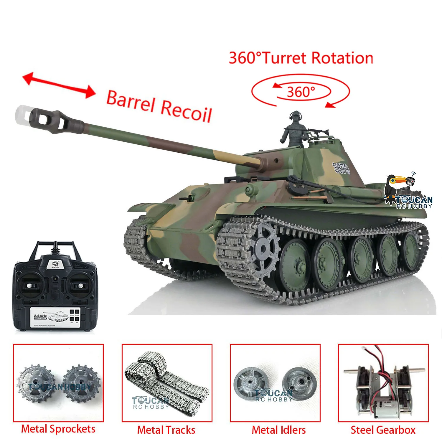 

Gifts Heng Long 1/16 7.0 Upgraded German Panther G RTR RC Tank 3879 W/ 360° Turret Cars Panzer TH17489