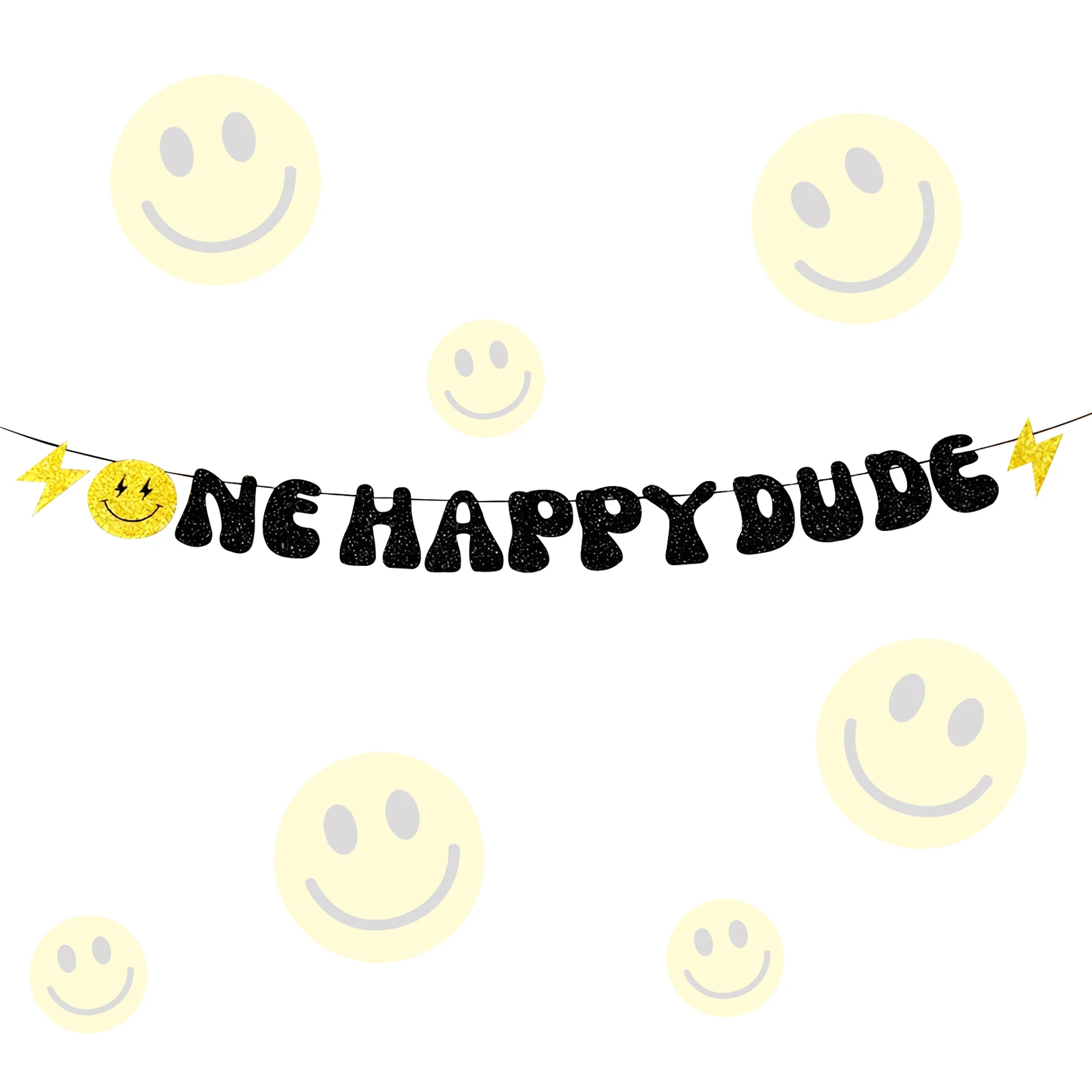Decoraciones de cumpleaños de One Happy Dude, pancarta de cumpleaños de One Happy Dude, suministros para fiestas de cara feliz, pancarta de cara feliz para primero
