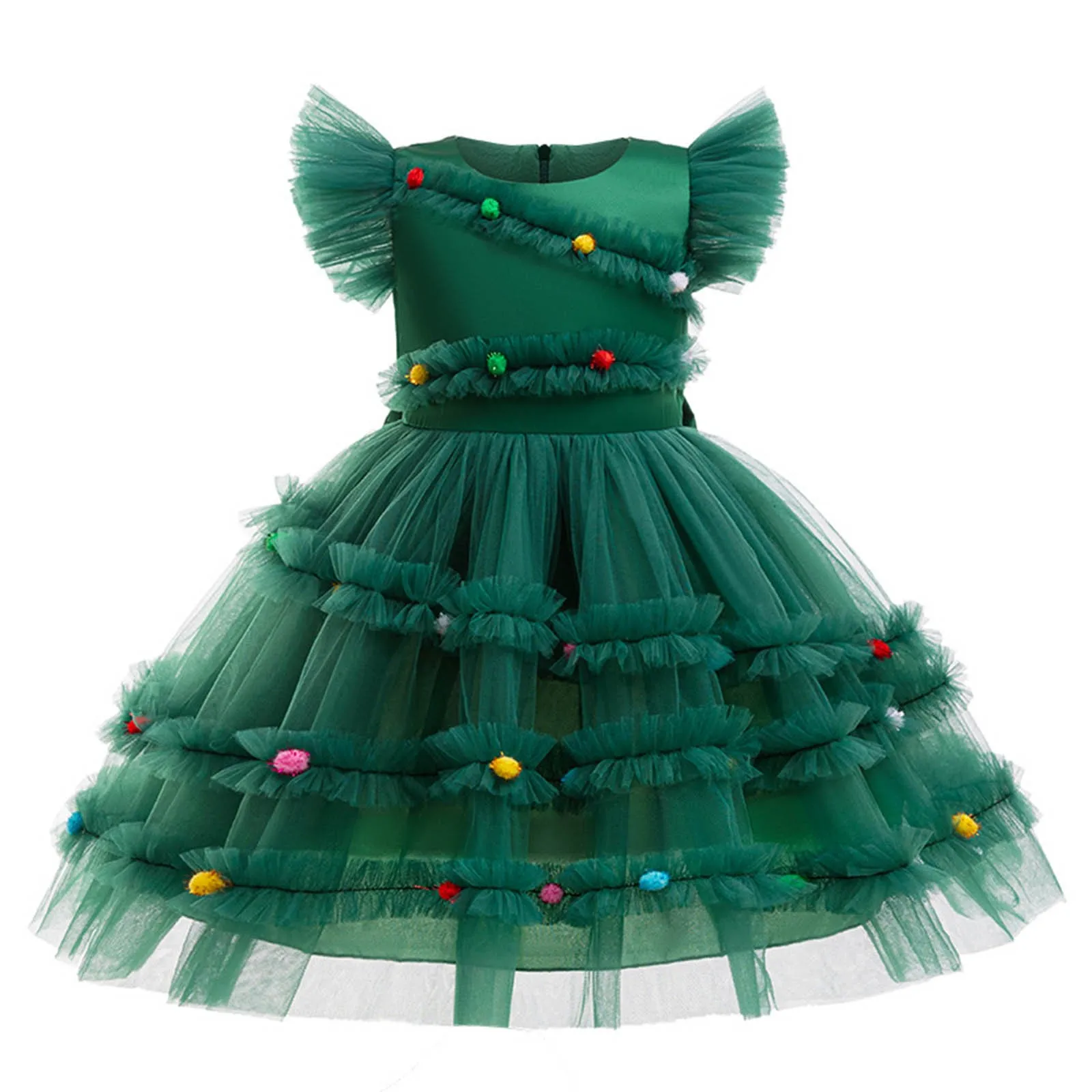 Xmas Girls Princess Dress Cute Christmas Tree Mesh Fashion Girls Dress Party Performance Costumes 2-10 Years New Kids Clothes