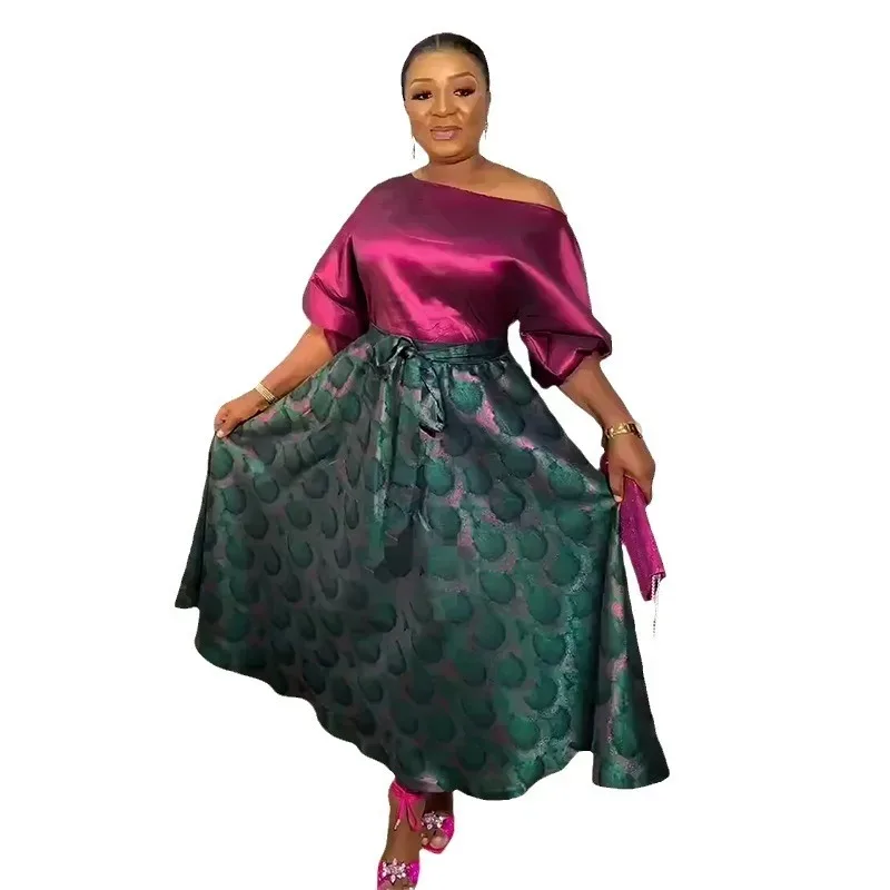 女性のためのアフリカの服,トップスとスカートのセット,ダシキアンカラの衣装,プラスサイズのドレス,結婚披露宴のスーツ,2個,2024