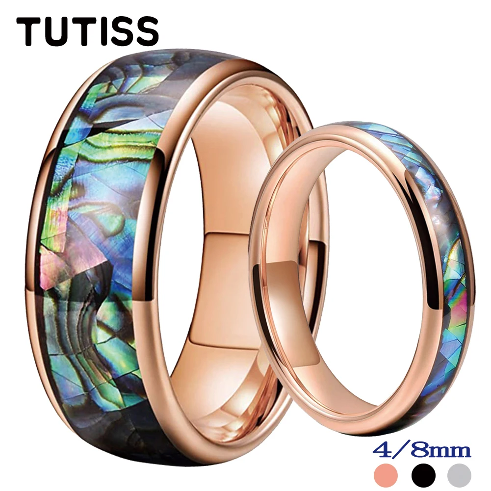 TUTISS 4mm 8mm Abalone Shell Inlay Multicolor Tungsten Wedding Band Ring For Men Women Domed Polished Comfort Fit