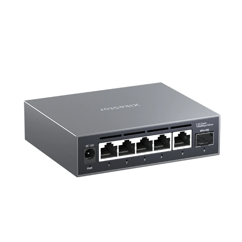 xikestor 2.5G Simple L2 Managed 5 Ports 2.5G RJ45 & 1 Port 10G SFP+ Ethernet Support VLAN/Port Aggregation Fanless