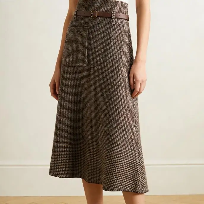 Spring Thousand Bird Grid Design A Swinging Autumn Winter Japanese and Korean Versatile Casual Half Skirt