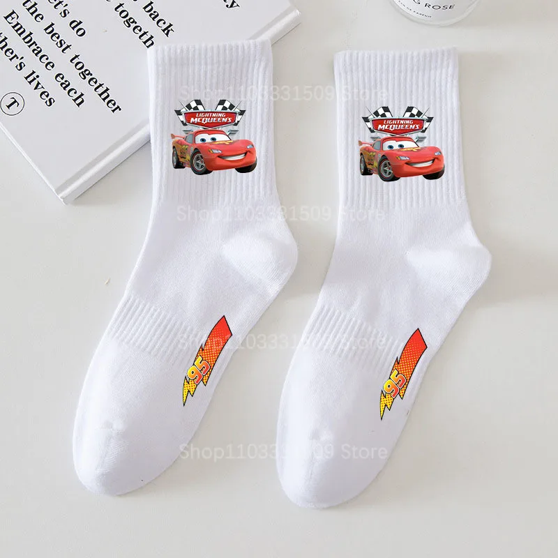 Voitures Lightning McQueen adulte chaussettes dessin animé imprimé femmes hommes tricot bas décontracté confortable accessoires cadeau d'anniversaire