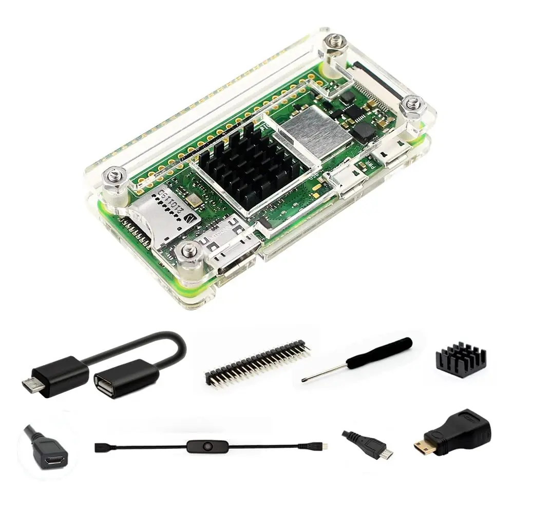 Raspberry Pi Zero 2 W Case iUniker Clear with Heatsink HDMI Adapter OTG Cable Header Screwdriver Power Switch for Pi Zero Series
