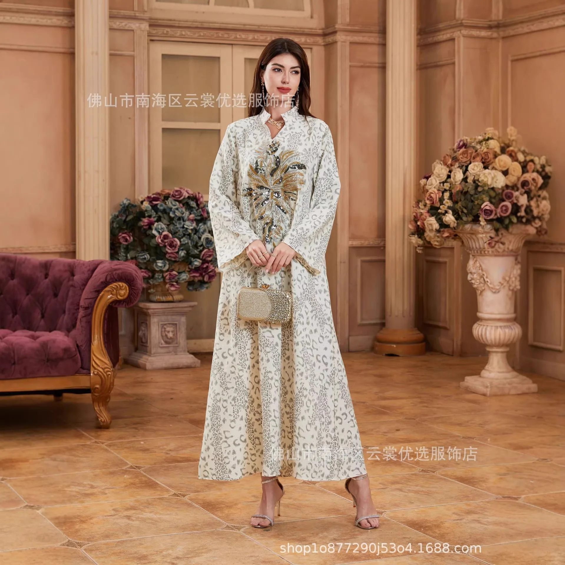 

Eid Women Dress Abaya Muslim Jalabiya Ramadan Vestidos Largos Leopard Print Party Dresses Arab Long Robe Morocco Dubai Kaftan
