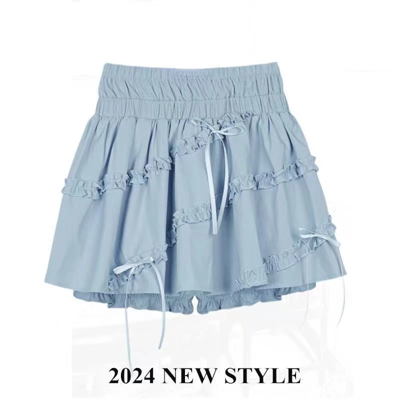 2024 New Blue a-line Bow Skirt Vintage Y2k Jean gonna anni '90 estetica Harajuku coreano elegante Cowboy gonne 2000s vestiti Chic