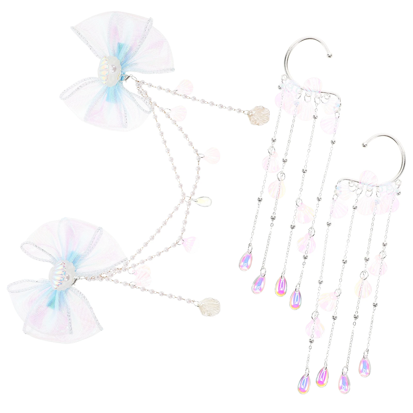 

Forehead Chain Hair Clip Mermaid Princess Tassel Bow Artificial Pearl Headband Kids Baby Festival Party Accessories Mermaid