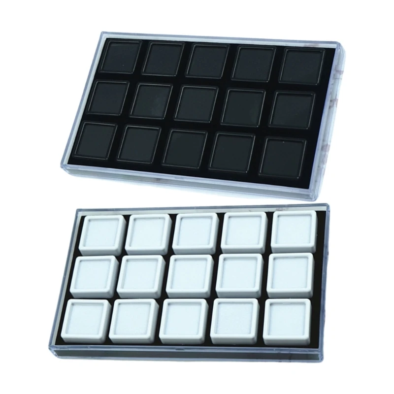 A52E High Transparency Acrylic Gemstones Storage Container with Rotating Lid and 15 Compartment for Jewelry Enthusiasts