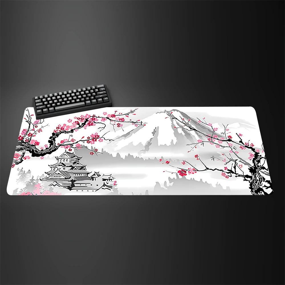 

Large Black and White Cherry Blossom Game Mouse Pad XL Extended Deskmat Lock Edge Keyboard Mat Non-slip Rubber Lockrand Mousepad