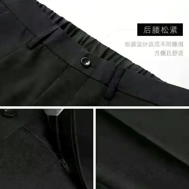 Men's Clothing Autumn Smart Casual Pants Non-Woven Midweight Full Length Pure Color Button Zipper Comfort Fit