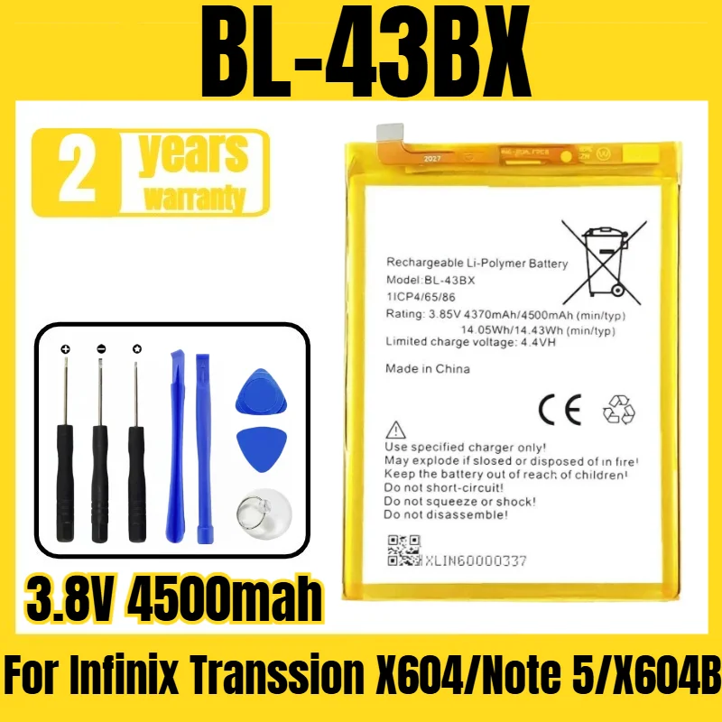 

Suitable for Infinix Transsion X604/Note 5/X604B battery BL-43BX mobile phone battery,new large capacity, free tool 3.8V 4500mah