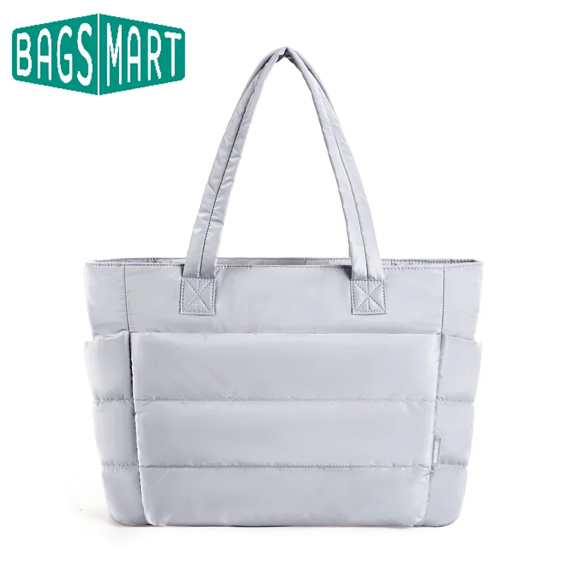 BAGSMART Torba z grubej bawełny Torby damskie o dużej pojemności Puffer Wyściełana torebka do szkoły wyższej Przenośna torba podróżna do dojazdów do pracy
