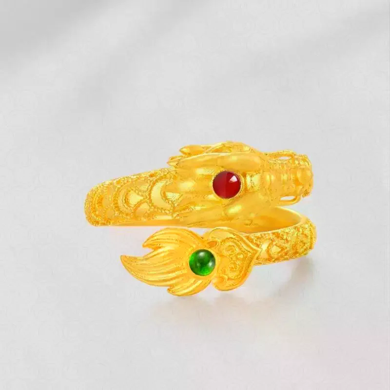 Gold-plated Open Ring with Exquisite Dragon and Phoenix for Fashion Lovers