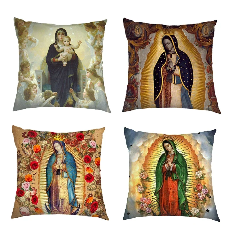 Lady of Guadalupe Virgin Mary Cushion Covers Holy Mary Oil Painting Pillowcases Bedroom Office Pillowcase Throw Pillow Cover