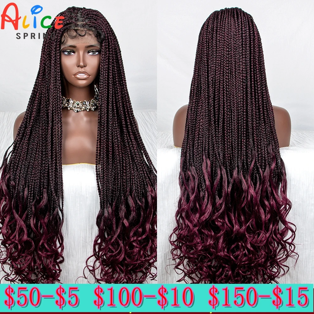 Perucas trançadas dianteiras sintéticas para mulheres negras, perucas com fins ondulados, cabelo de bebê, trançado frontal de renda colorido, 99J