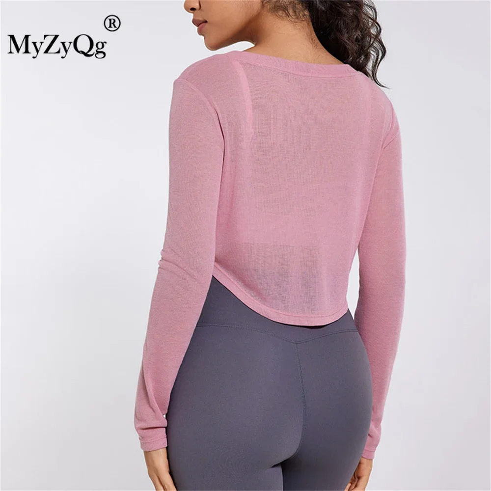 MyZyQg Women V-neck Sports Smock Long-sleeved Loose T-shirt Casual Soft Drape Light Fitness Tops Running Yoga Clothing