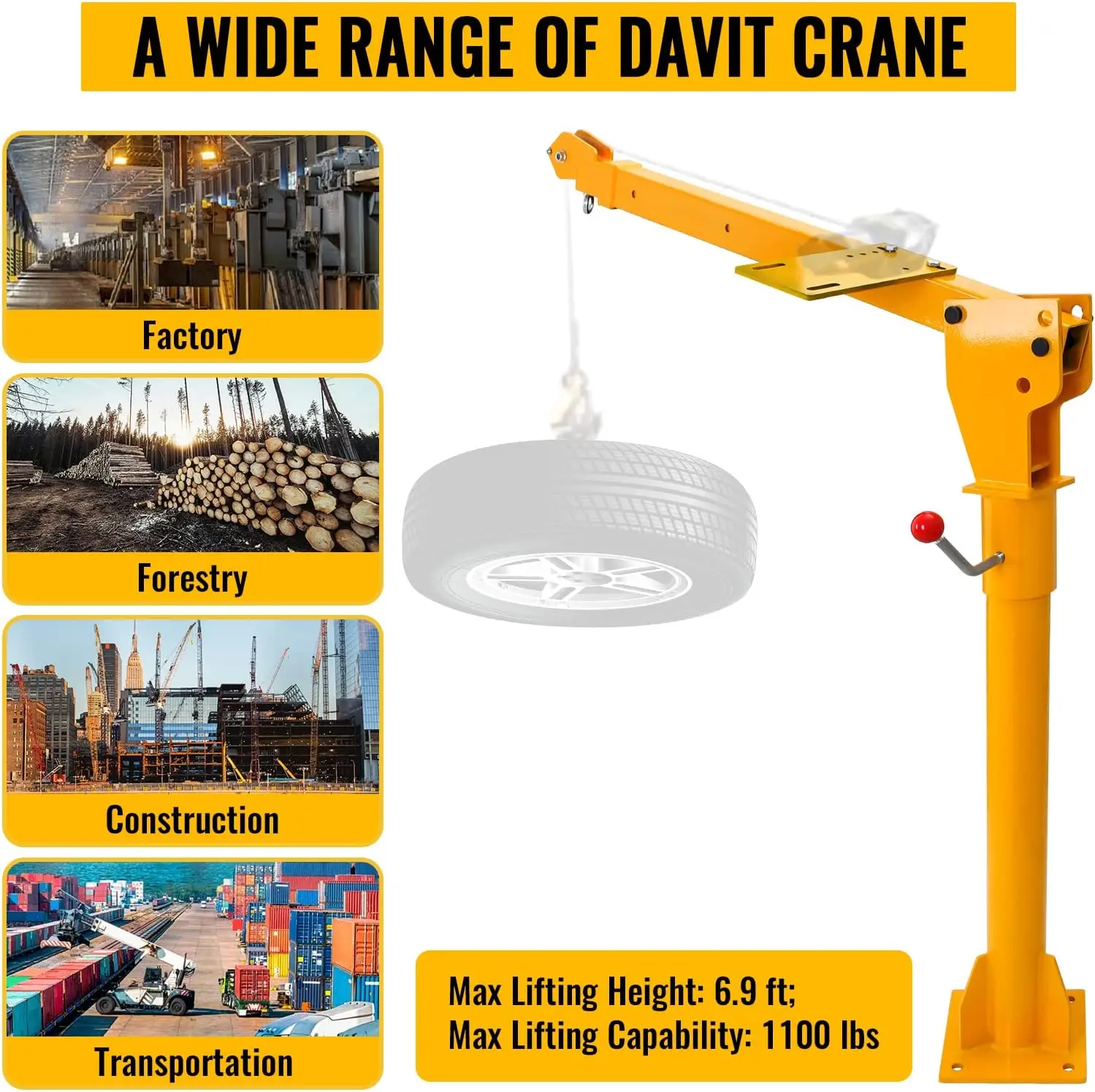 Crane, 1100 lbs Truck Crane, 360° Swivel Manual Crane for Truck, Crane Hitch for Lifting Goods in Construction, Forestry, Factor