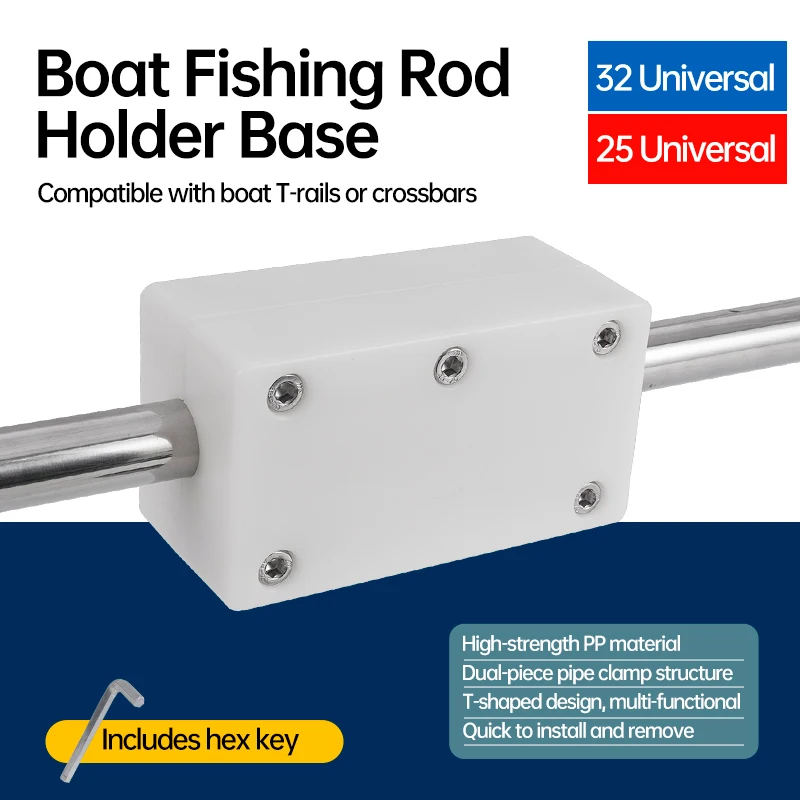 

Boat Rod Holder Mount Base Universal Clamp for 25mm/32mm Rails, Secure & Stable, Fast Setup