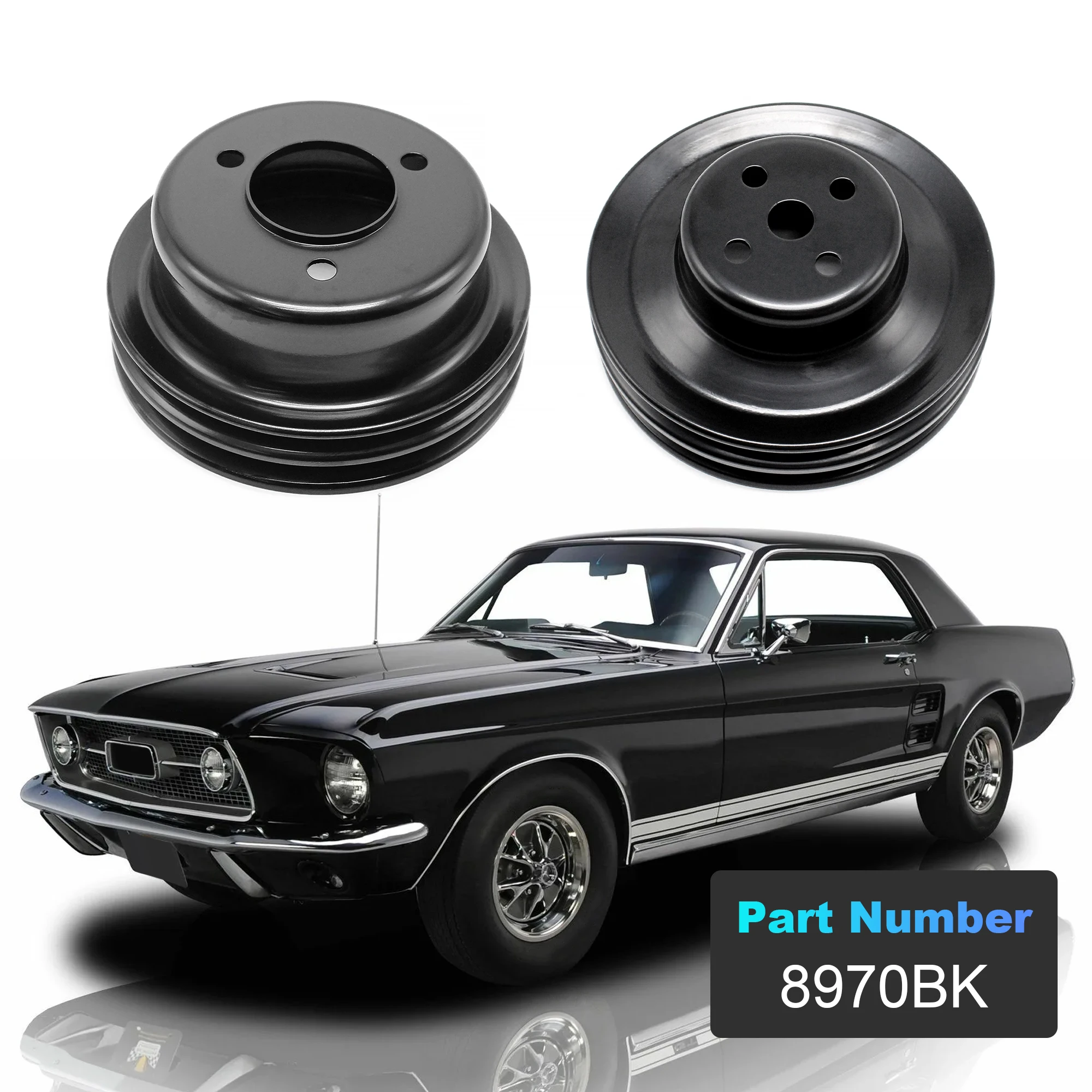 For Ford Mustang 1965-1967 Water Pump & Crank Pulley Single 2 Groove Black Steel 260 289 Part Number: 8970BK