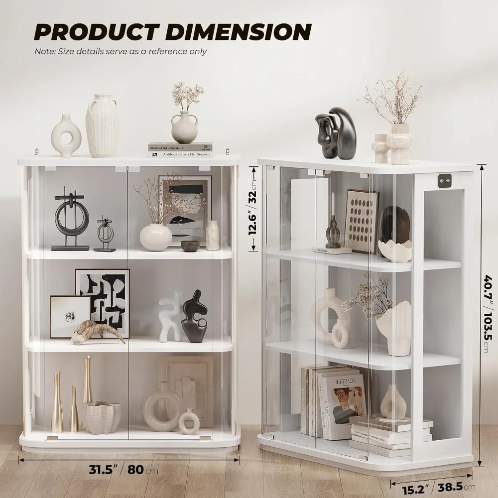 3-Tier Rounded Display Cabinet with Lights & Human Body Sensor, White